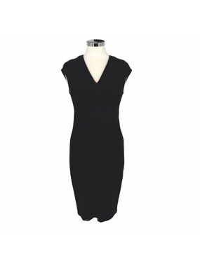 Vince Bib V-Neck Sheath Dress Cap Sleeve Midi Black Size 6